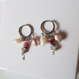 Elegant Pearl and Gemstone Huggie Earrings
